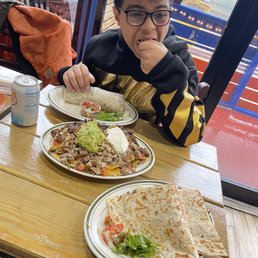 Macho quesadilla, macho loaded nachos, steak burrito
