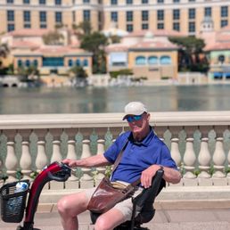 Me and my chariot in front of the Bellagio fountains. Me and my chariot in front of the Bellagio fountains.