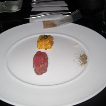 Alinea - Beef with salt and vinegar encrusted potato and powdered a1 sauce - New American Near Me - Chicago, Illinois Alinea - Beef with salt and vinegar encrusted potato and powdered a1 sauce - New American Near Me - Chicago, Illinois