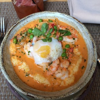 Husk - Shrimp and grits served with an egg - American Near Me - Charleston, South Carolina