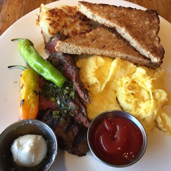 Beatrix - Chimichurri Flank Steak and Eggs with Grilled Shishito Peppers (5 stars) - New American Near Me - Chicago, Illinois Beatrix - Chimichurri Flank Steak and Eggs with Grilled Shishito Peppers (5 stars) - New American Near Me - Chicago, Illinois