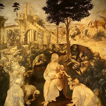 Gli Uffizi - Adoration of the Magi (Adorazione dei Magi) by Leonardo da Vinci - Oil on wood (Olio su tavola) 1481-1482 - Galleria degli Uffizi - Museums Near Me - Florence, FI