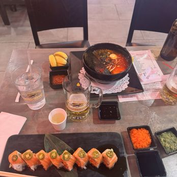 Sushi Kitto - Spicy Chicken Ramen Soup & salmon roll real wasabi side of masago & sake bombs - Sushi Bars Near Me - Indio, California