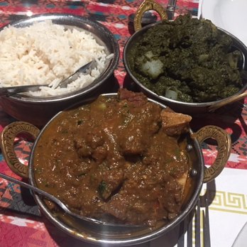 Himalayan Cuisine - Rice, goat curry, and spinach and potatoes. The star was the goat curry. Baaaaaa. Rice was old. - Indian Near Me - Concord, California Himalayan Cuisine - Rice, goat curry, and spinach and potatoes. The star was the goat curry. Baaaaaa. Rice was old. - Indian Near Me - Concord, California