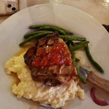 The Chef and The Frog - Pork chop special with polenta, green beans, and tomato jam. - French Near Me - Whiteville, North Carolina The Chef and The Frog - Pork chop special with polenta, green beans, and tomato jam. - French Near Me - Whiteville, North Carolina
