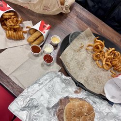 Arby's - Arby's classic double, French dip, curly fries, mozzarella cheese, sticks.