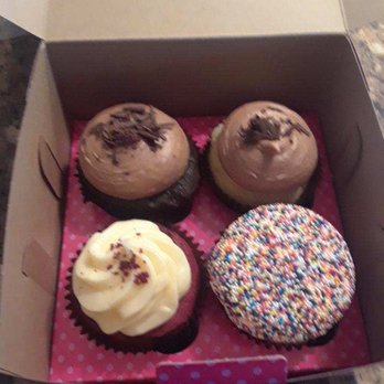 Smallcakes- A Cupcakery Elmhurst - Chocoholic, chocolate with vanilla cake, red velvet and Birthday cake. Delivered in perfect shape. - Bakeries Near Me - Elmhurst, Illinois