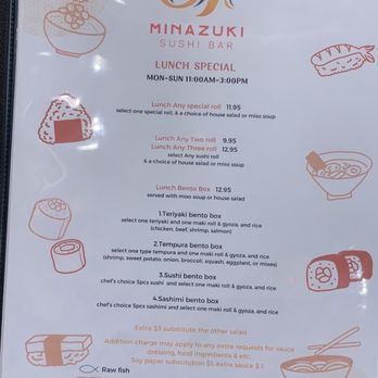 Minazuki Sushi Bar - Lunch menu - Sushi Bars Near Me - Indianapolis, Indiana Minazuki Sushi Bar - Lunch menu - Sushi Bars Near Me - Indianapolis, Indiana