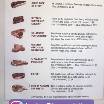 Outback Steakhouse - This menu is huge - something for everyone tho excessive sodium everywhere, why?! - Steakhouses Near Me - Bloomington, Illinois