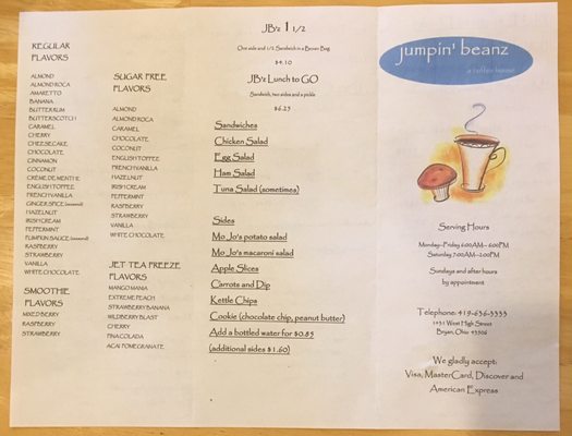 Menu photo 2 Jumpin' Beanz Coffee House Bryan, OH Menu photo 2 Jumpin' Beanz Coffee House Bryan, OH