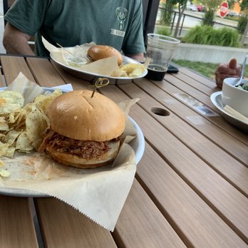 The Explorium Brewpub - BBQ pork with chips.  Oh and Go Bucks! - Brewpubs Near Me - Wauwatosa, Wisconsin