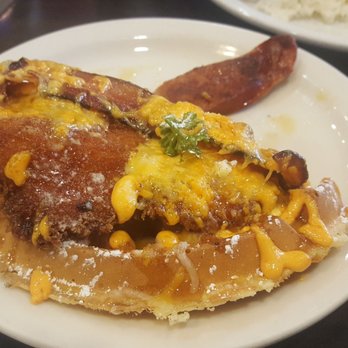 Stacks Pancake House - Half, yes half, of the chicken and waffle with a side of Portuguese Sausage. - Breakfast & Brunch Near Me - Dana Point, California Stacks Pancake House - Half, yes half, of the chicken and waffle with a side of Portuguese Sausage. - Breakfast & Brunch Near Me - Dana Point, California