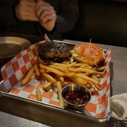 Burger with grilled onions and mushrooms added Burger with grilled onions and mushrooms added