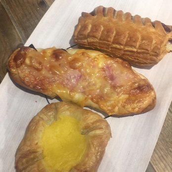 Backstube - from left to right: custard pastry, ham & cheese, raspberry & marscapone pastry - Bakeries Near Me - Oslo, 03 Backstube - from left to right: custard pastry, ham & cheese, raspberry & marscapone pastry - Bakeries Near Me - Oslo, 03