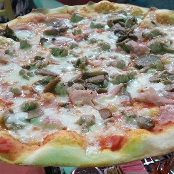 Eatalian - Capricossa Pizza- with ham, Italian sausage, and canned mushrooms. Disappointed that they don't use fresh mushrooms! - Italian Near Me - Gardena, California Eatalian - Capricossa Pizza- with ham, Italian sausage, and canned mushrooms. Disappointed that they don't use fresh mushrooms! - Italian Near Me - Gardena, California