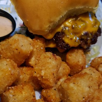 Rogers Roundhouse - The RRH burger with cheese & tots - Beer Gardens Near Me - Fort Worth, Texas Rogers Roundhouse - The RRH burger with cheese & tots - Beer Gardens Near Me - Fort Worth, Texas