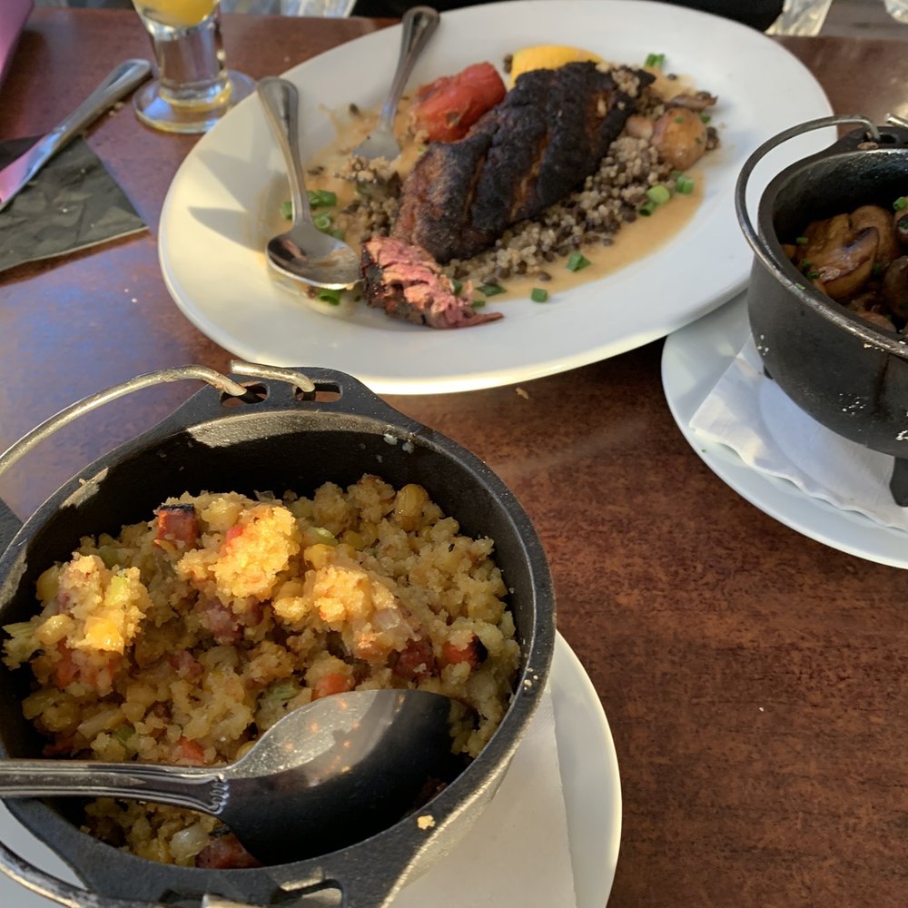 Roaring Fork - Elgin Sausage Cornbread Stuffing and Blackened Redfish - New American Near Me - Austin, Texas Roaring Fork - Elgin Sausage Cornbread Stuffing and Blackened Redfish - New American Near Me - Austin, Texas