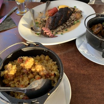 Roaring Fork - Elgin Sausage Cornbread Stuffing and Blackened Redfish - New American Near Me - Austin, Texas Roaring Fork - Elgin Sausage Cornbread Stuffing and Blackened Redfish - New American Near Me - Austin, Texas