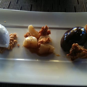 Madera - Coconut ice cream, caramelized bananas, puffed toffee, Manjari chocolate mousse - New American Near Me - Menlo Park, California Madera - Coconut ice cream, caramelized bananas, puffed toffee, Manjari chocolate mousse - New American Near Me - Menlo Park, California