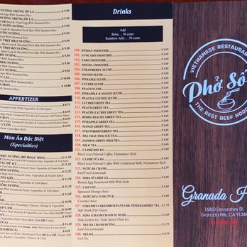 Pho So 1 - Menu - Vietnamese Near Me - Granada Hills, California