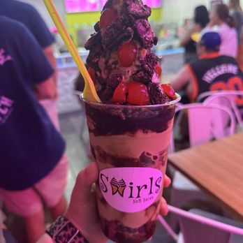 Swirls Soft Serve - Matcha chocolate with cherries - Ice Cream & Frozen Yogurt Near Me - Upland, California