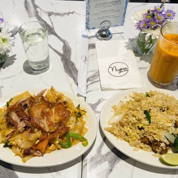 Niyom Thai Kitchen - Drunken Noodle Lunch Special with crispy duck and Thai fried rice with crispy pork belly - Thai Near Me - Flushing, New York Niyom Thai Kitchen - Drunken Noodle Lunch Special with crispy duck and Thai fried rice with crispy pork belly - Thai Near Me - Flushing, New York