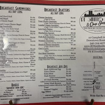 R T Smiths - Breakfast menu - Delis Near Me - Roanoke, Virginia