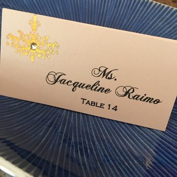 Elite Calligraphy - Custom Escort Card.  Blush Card with Gold Foil and Rhinestone. - Calligraphy Near Me - Lexington, Massachusetts