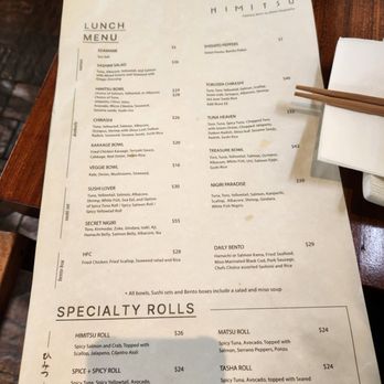 Himitsu - Lunch Menu as of 12/12/25 - Sushi Bars Near Me - La Jolla, California