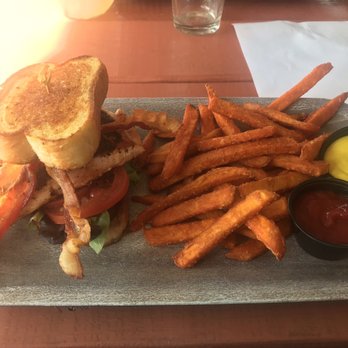 The Tipsy Oak - Salmon club on Texas toast with sweet potato fries - Gastropubs Near Me - Arlington, Texas The Tipsy Oak - Salmon club on Texas toast with sweet potato fries - Gastropubs Near Me - Arlington, Texas