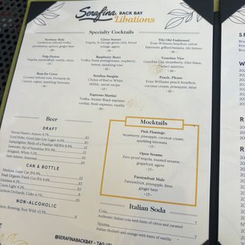 Serafina Back Bay - Menu - Italian Near Me - Boston, Massachusetts