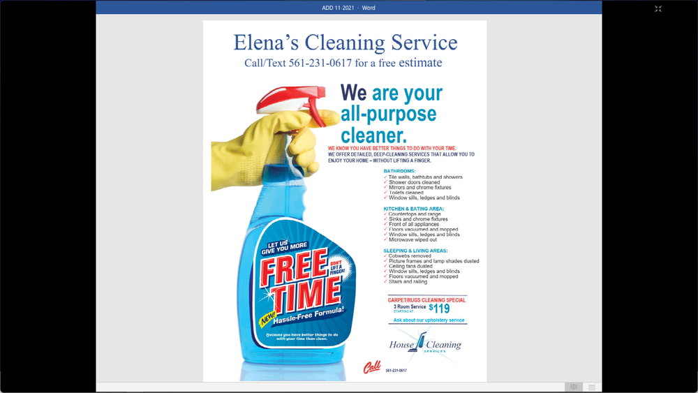 ELENA’S CLEANING SERVICE Updated August 2024 Request a Quote Port