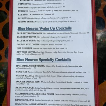 Blue Heaven - Drink Menu - Breakfast & Brunch Near Me - Key West, Florida