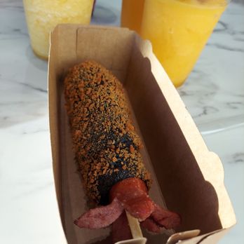 Myungrang Hotdog Westgate - #6 Squid Ink Mozarella Dog with a Mango drink. Cute squidy look. - Hot Dogs Near Me - Glendale, Arizona Myungrang Hotdog Westgate - #6 Squid Ink Mozarella Dog with a Mango drink. Cute squidy look. - Hot Dogs Near Me - Glendale, Arizona