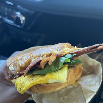 Kinfolx - Bacon, egg and cheese sandwich with spinach - Coffee & Tea Near Me - Oakland, California