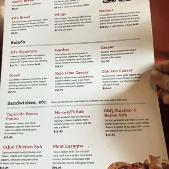 Me-n-Ed's Pizzeria - Salads and sandwiches menu - Pizza Near Me - Burnaby, British Columbia