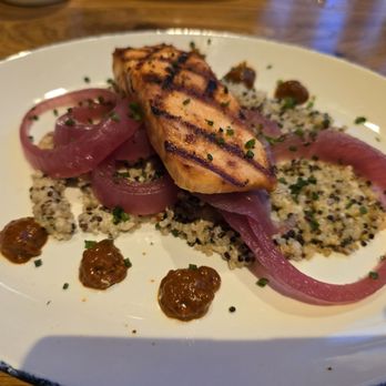 Tupelo Honey Southern Kitchen & Bar - Salmon with quinoa and added pickled onions. - Southern Near Me - Denver, Colorado Tupelo Honey Southern Kitchen & Bar - Salmon with quinoa and added pickled onions. - Southern Near Me - Denver, Colorado