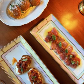 Scilla - Lobster arancini, red pepper crostini, and bluefin tuna crudo - Italian Near Me - Dallas, Texas