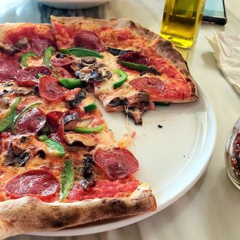 Via Cibo - New Yorker Pizza. Freshly baked in a clay pizza oven. Can't wait to grab a slice before taking the photo! LOL - Italian Near Me - Toronto, Ontario