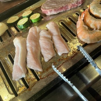356 Korean BBQ & Bar - YUM! Pork belly, veggies, shrimp and rib eye - Korean Near Me - Brea, California
