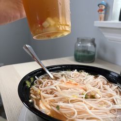 Pho 7 - P11. Shrimp Pho and D12. Fruit Teas with Fruit Jelly (Blossom Passion Fruit).