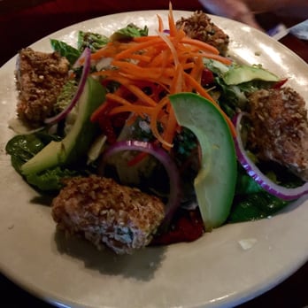 Mezza Grille - Pecan Crusted Salmon salad - Mediterranean Near Me - Houston, Texas