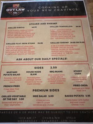 Menu photo 1 OUTLAW BBQ COMPANY Chama, NM