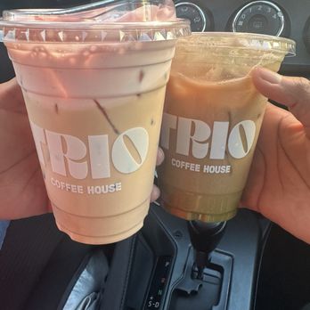 Trio Coffee House - Strawberry horchata with strawberry foam and strawberry matcha with almond milk - Coffee & Tea Near Me - Palmdale, California Trio Coffee House - Strawberry horchata with strawberry foam and strawberry matcha with almond milk - Coffee & Tea Near Me - Palmdale, California