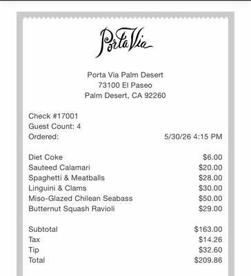 Menu photo 1 Porta Via Palm Desert, CA