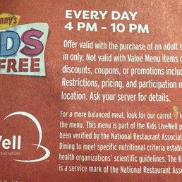 Kids eat free EVERY DAY 4PM - 10PM
