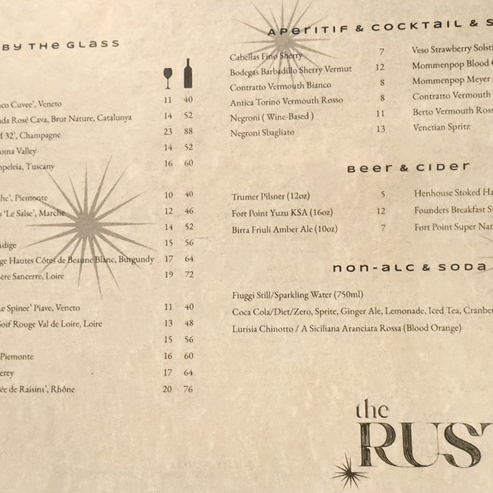 The Rustic - Drink Menu - Italian Near Me - San Francisco, California The Rustic - Drink Menu - Italian Near Me - San Francisco, California