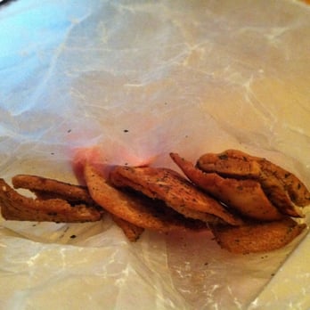 Pasha Pizza - the greasy, burned pita chips that came with my order - Mediterranean Near Me - Brooklyn, New York