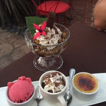 Robins Restaurant - The desserts: Sweet Trio & Fudge Sundae - New American Near Me - Cambria, California Robins Restaurant - The desserts: Sweet Trio & Fudge Sundae - New American Near Me - Cambria, California