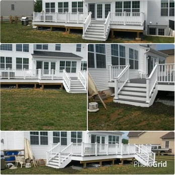 TC Carpentry - A 35'x14' deck. All composite clam shell gray with a white vinyl railing. - General Contractors Near Me - Newark, Delaware TC Carpentry - A 35'x14' deck. All composite clam shell gray with a white vinyl railing. - General Contractors Near Me - Newark, Delaware